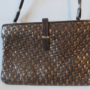 Womens Walter Katten Brown Bronze Woven Leather Crossbody Handbag